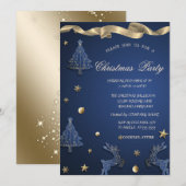 Invitation Arbre de Noël bleu, Reindeder Corporate Party (Devant / Derrière)