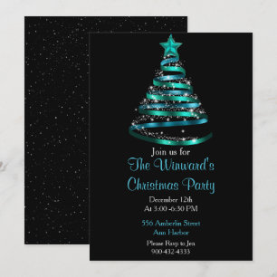 Invitation Arbre de Noël bleu turquoise