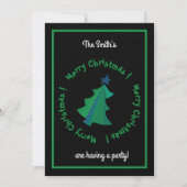 Invitation Arbre de Noël bleu vert moderne en noir (Devant)