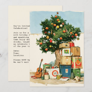 Invitation Arbre de Noël bohème et cartons de déménagement