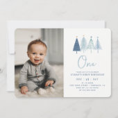 Invitation Arbre de Noël Boy d'hiver 1er anniversaire Photo (Devant)