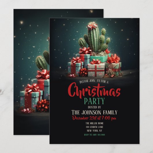 Invitation Arbre de Noël Cactus (Devant / Derrière)