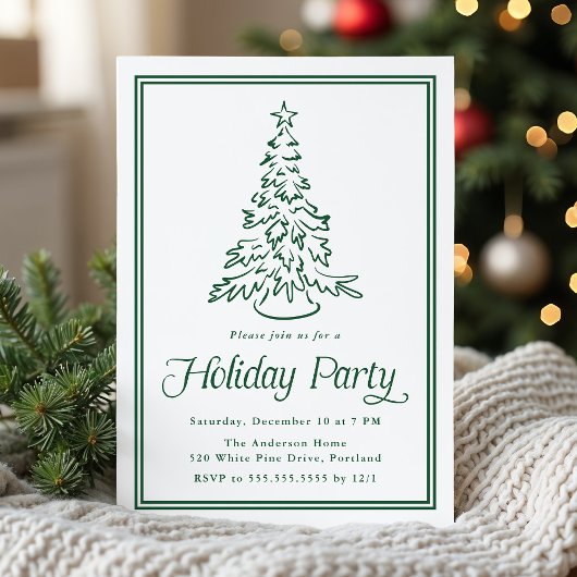 Invitation Arbre de Noël Classique à Bordure Verte Fête de Fi