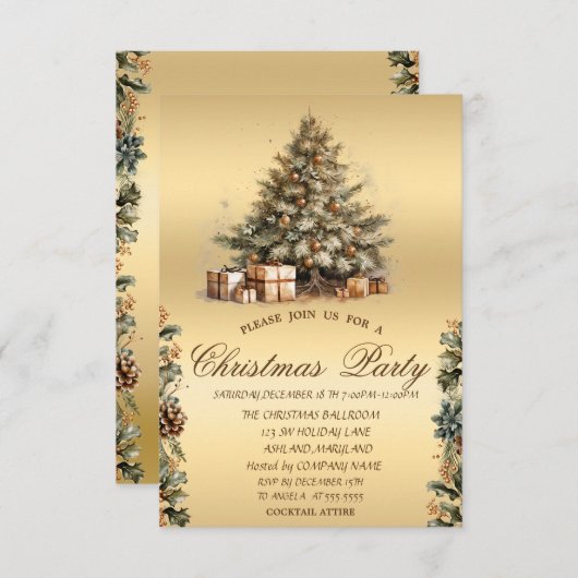 Invitation Arbre de Noël, cônes de pin Compagnie de Noël (Devant / Derrière)
