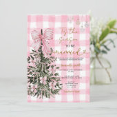 Invitation Arbre de Noël Coquette Gingham Rose pour Enterreme (Debout devant)