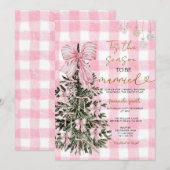 Invitation Arbre de Noël Coquette Gingham Rose pour Enterreme (Devant / Derrière)