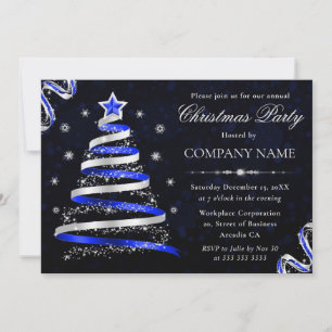 Invitation Arbre de Noël d'entreprise Ruban Bleu et Argent