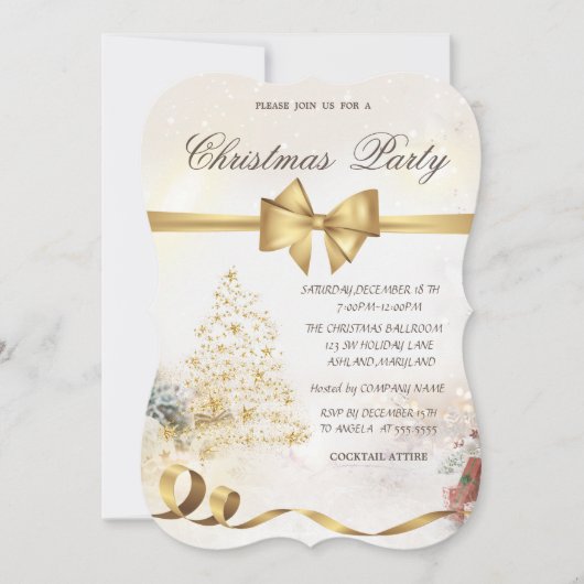 Invitation Arbre de Noël des étoiles chics, Bow, Rouge, Fête  (Devant)