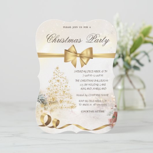 Invitation Arbre de Noël des étoiles chics, Bow, Rouge, Fête  (Debout devant)