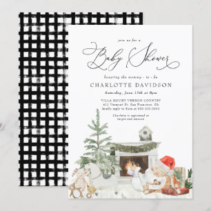 Invitation Arbre de Noël d'hiver Baby shower rustique