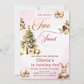 Invitation Arbre de Noël d'hiver rose deux doux 2e anniversai (Devant)