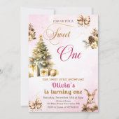 Invitation Arbre de Noël d'hiver rose sucré un anniversaire (Devant)