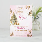 Invitation Arbre de Noël d'hiver rose sucré un anniversaire (Debout devant)