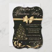 Invitation Arbre de Noël d'or, Bois, Fête de Noël noire (Devant)
