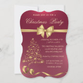 Invitation Arbre de Noël doré chic,Noël avec un nœud Fête de (Devant)