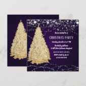 Invitation Arbre de Noël doré Fête des étoiles brillantes vio (Devant / Derrière)