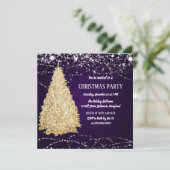 Invitation Arbre de Noël doré Fête des étoiles brillantes vio (Debout devant)
