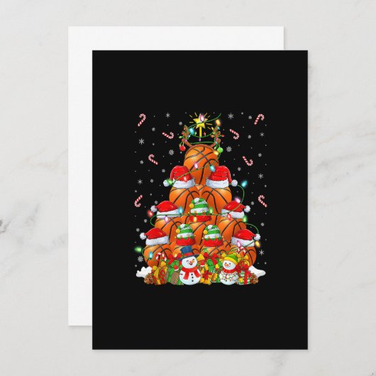 Invitation Arbre de Noël Éclairé Basketball Père Noël Basketb (Devant / Derrière)