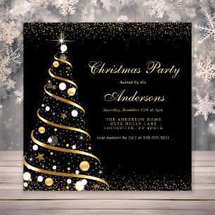 Invitation Arbre de Noël élégant à paillettes noires Fête