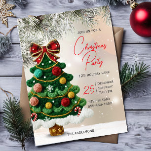 Invitation Arbre de Noël élégant à ruban pour fête