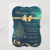 Invitation Arbre de Noël élégant, Bow, Soirée de Noël verte (Devant)