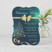 Invitation Arbre de Noël élégant, Bow, Soirée de Noël verte (Debout devant)