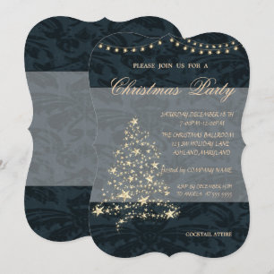 Invitation Arbre de Noël élégant, Damas, Fête de Noël