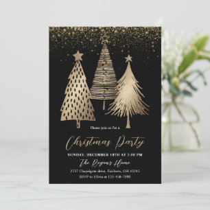 Invitation Arbre de Noël élégant en or paillettes neige
