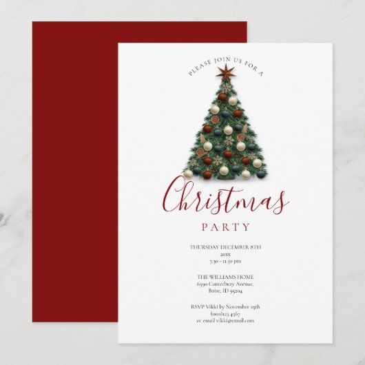 Invitation Arbre de Noël Élégant Fête de Fêtes (Devant / Derrière)