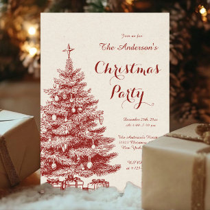 Invitation Arbre de Noël élégant pour fête de Noël vintage