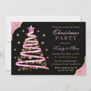 Invitation Arbre de Noël élégant Ruban Rose Fête de Noël