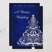 Invitation Arbre de Noël en argent bleu Mariage d'hiver (Devant / Derrière)