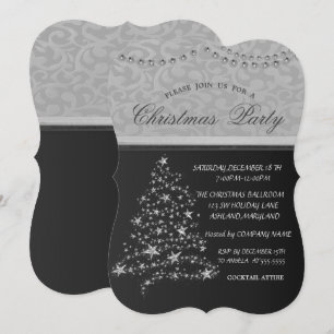 Invitation Arbre de Noël en argent élégant, fête de Noël