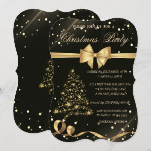 Invitation Arbre de Noël en or ,Arc,Soirée de Noël en noir