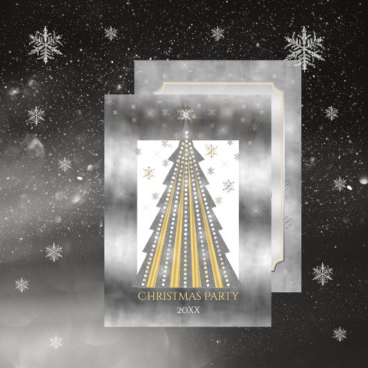 Invitation Arbre de Noël en or argenté | Snowflakes Party