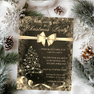 Invitation Arbre de Noël en or,Noeud,Invitation à une fête d'