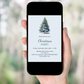 Invitation Arbre de Noël enneigé bleu dessiné main