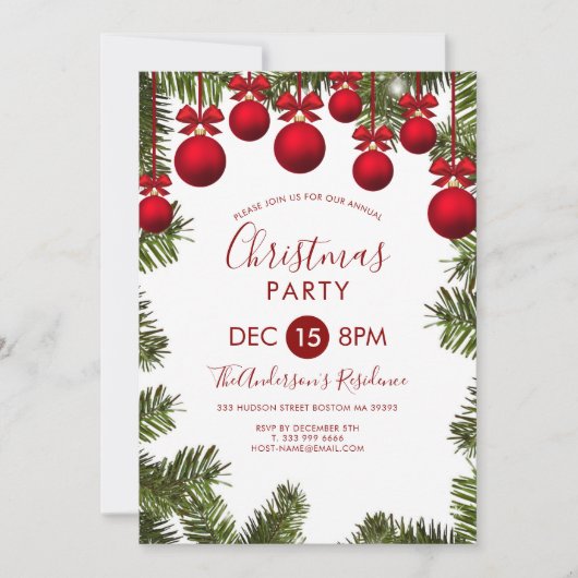 Invitation Arbre De Noël Et Boules Rouges (Devant)
