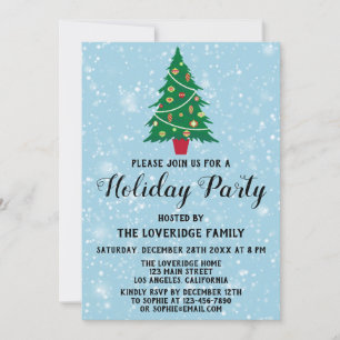 Invitation Arbre de Noël Festif Fête de Fêtes Bleu Neige