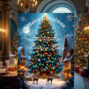 Invitation Arbre de Noël Fête de Fêtes Hiver Renne Neige