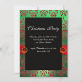 Invitation Arbre de Noël, Fête de Noël Rouge Vert Damas (Dos)