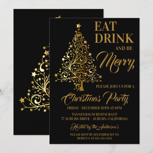Invitation Arbre de Noël Gold (Devant / Derrière)