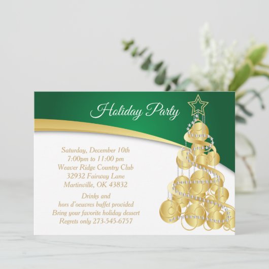 Invitation Arbre de Noël Gold vert (Debout devant)