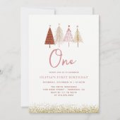 Invitation Arbre de Noël Hiver Onederland Girl 1er anniversai (Devant)