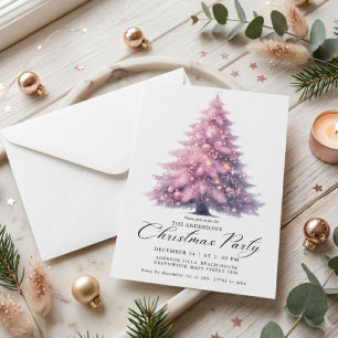 Invitation Arbre de Noël hivernal rose élégant