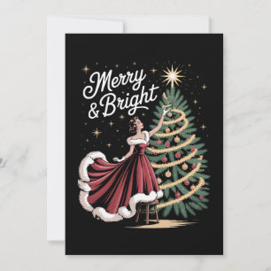 Invitation Arbre de Noël Joyeux et Lumineux Noël Vintage Dame
