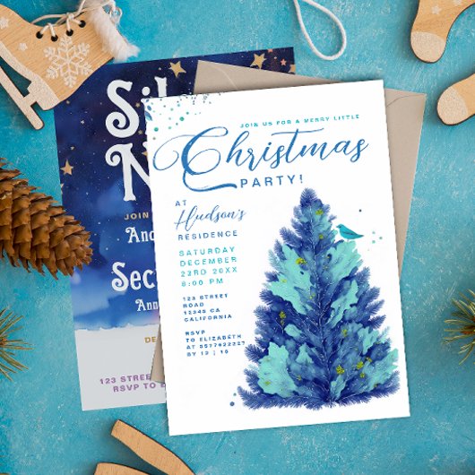 Invitation Arbre de Noël Moderne Bleu Turquoise Fête de Noël