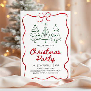 Invitation Arbre de Noël Moderne Dessiné à la Main pour Fête 
