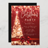 Invitation Arbre de Noël moderne Red Gold (Devant / Derrière)