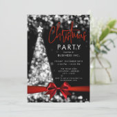 Invitation Arbre de Noël moderne Red Silver Corporate Party (Debout devant)